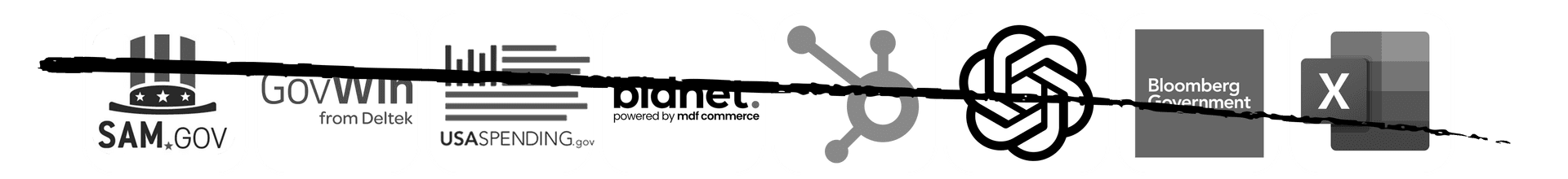 Replace SAM.gov, GovWin, BidNet, ChatGPT, HubSpot, Bloomberg, USASpending, and Excel
