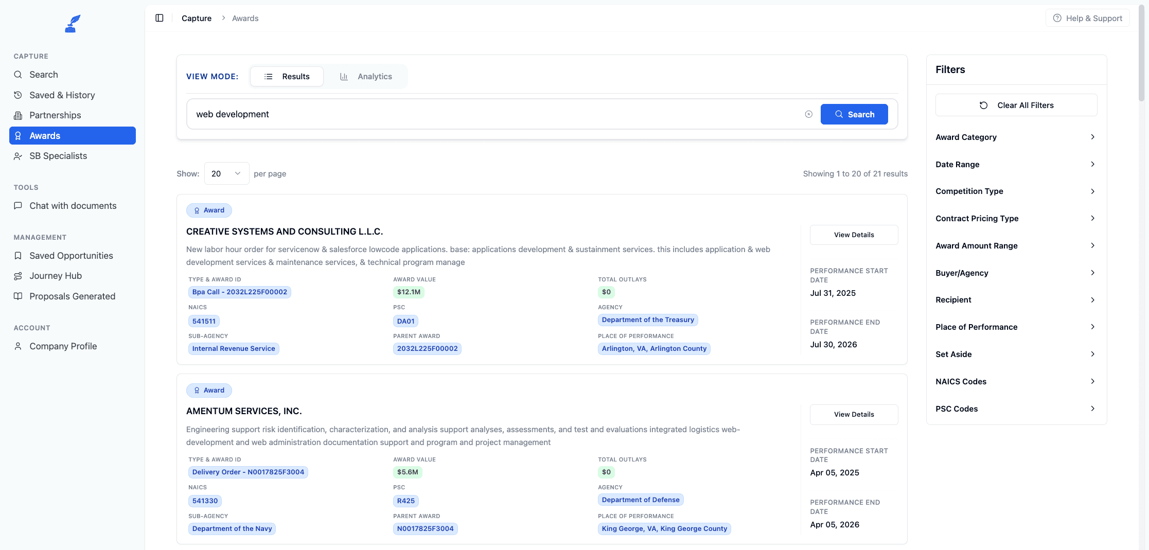 Federal Awards Search Interface - SamSearch Platform