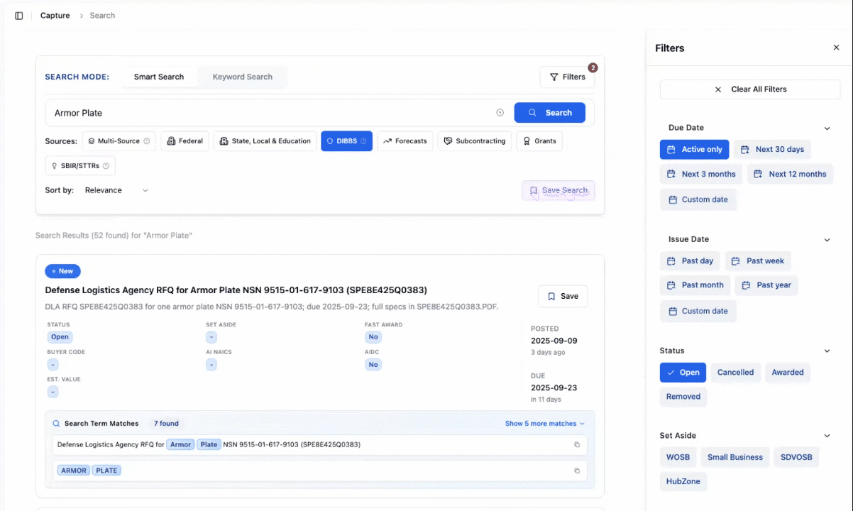 Never Miss Another Deadline - Never miss a DIBBS opportunity again. Get intelligent email notifications based on your profile, cap
