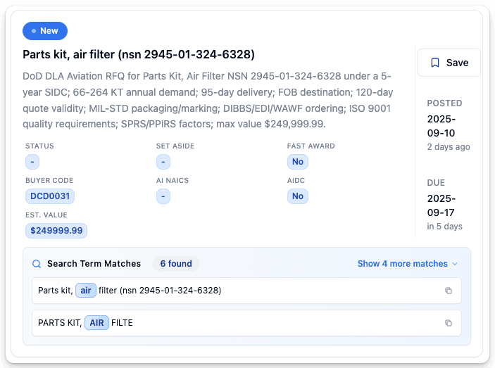 Get Notified the Moment They're Posted - AI-powered DIBBS search feature illustration