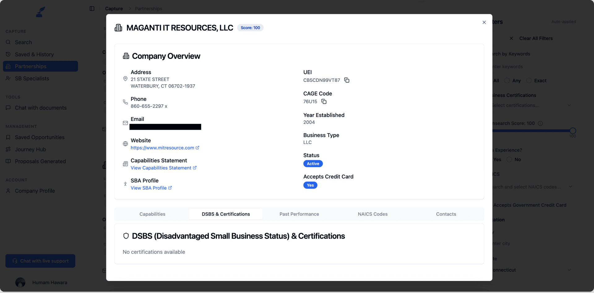 Certification & Set-Aside Filtering - Government contracting partnership feature illustration