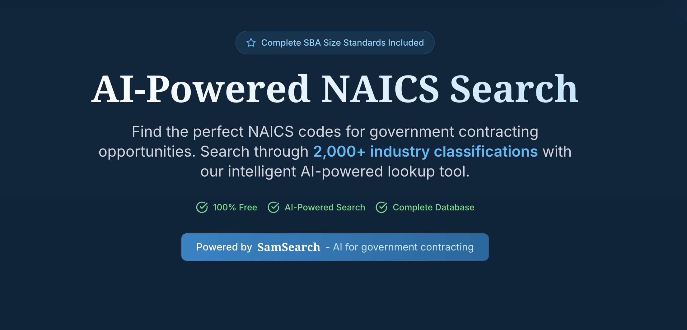 Free AI-powered NAICS Search Tool Page