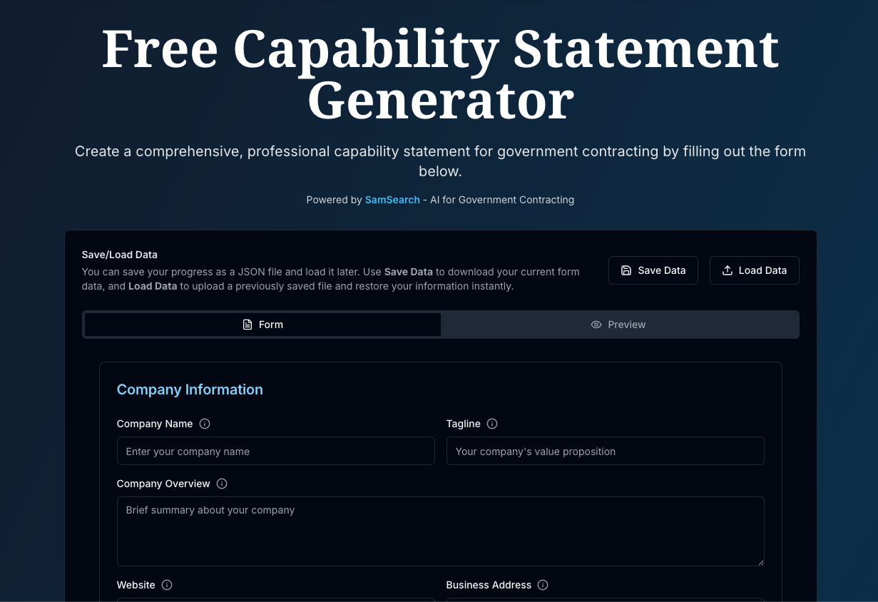 The free capability statement builder tool