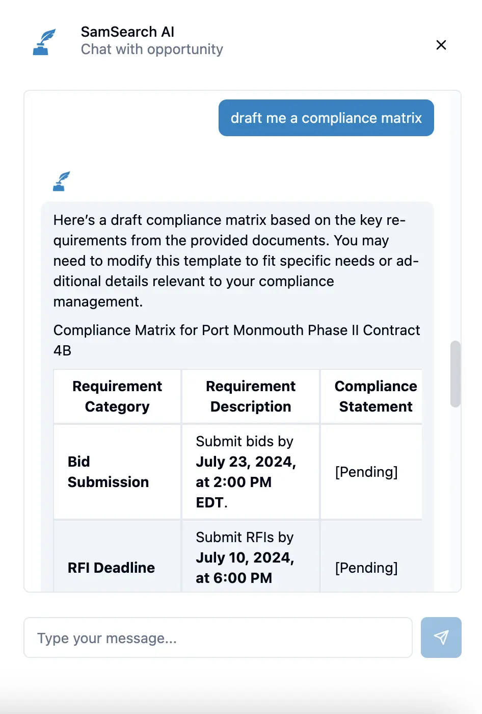 More demanding tasks to SamSearch's GovCon Chat Assistant