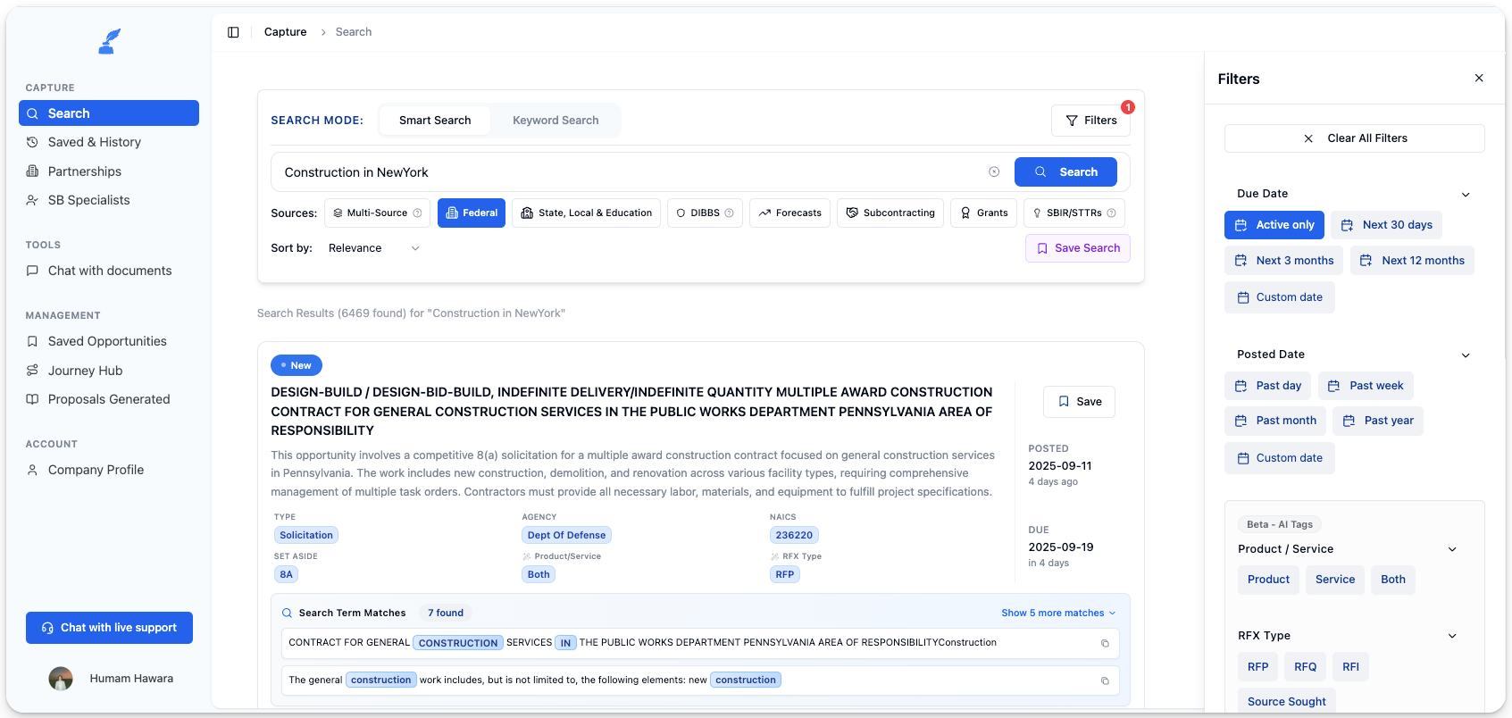 Samsearch Dashboard